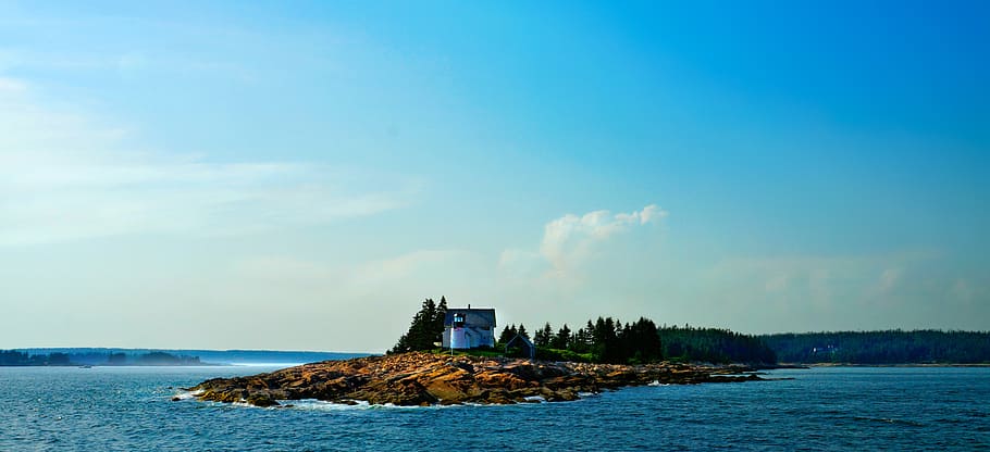 lighthouse, ocean, island, water, sky, sea, architecture, built structure HD wallpaper