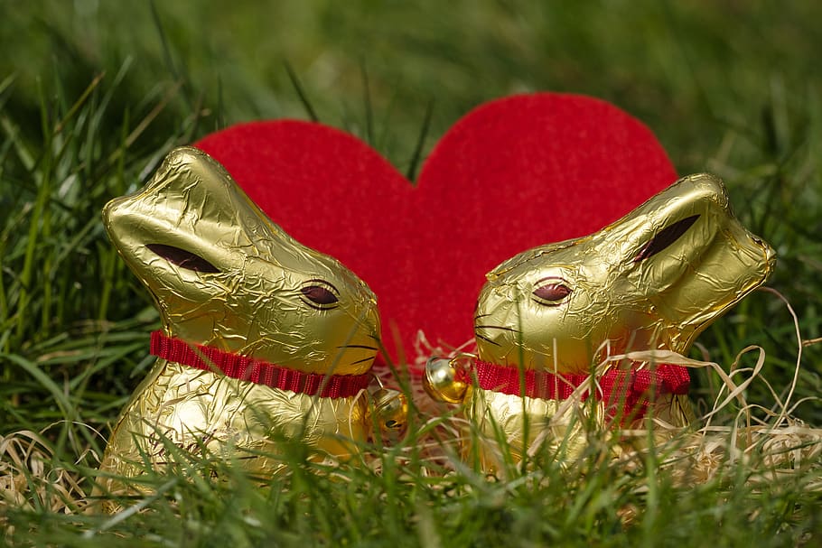 hare, easter bunny, figure, chocolate, love, heart, affection HD wallpaper