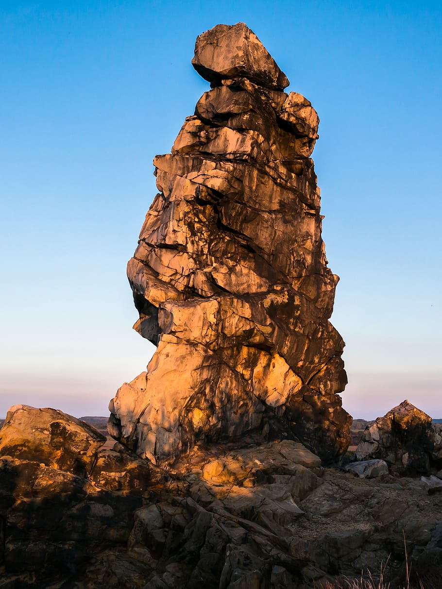 devil's wall, königstein, rock, evening sun, evening light HD wallpaper
