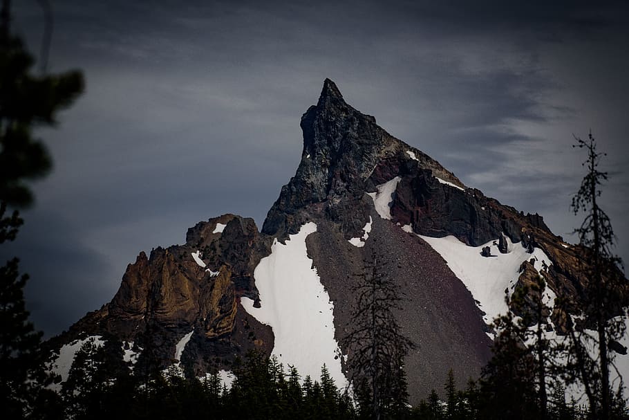 nature, landscape, mountains, summit, peaks, snow, forest, trees HD wallpaper