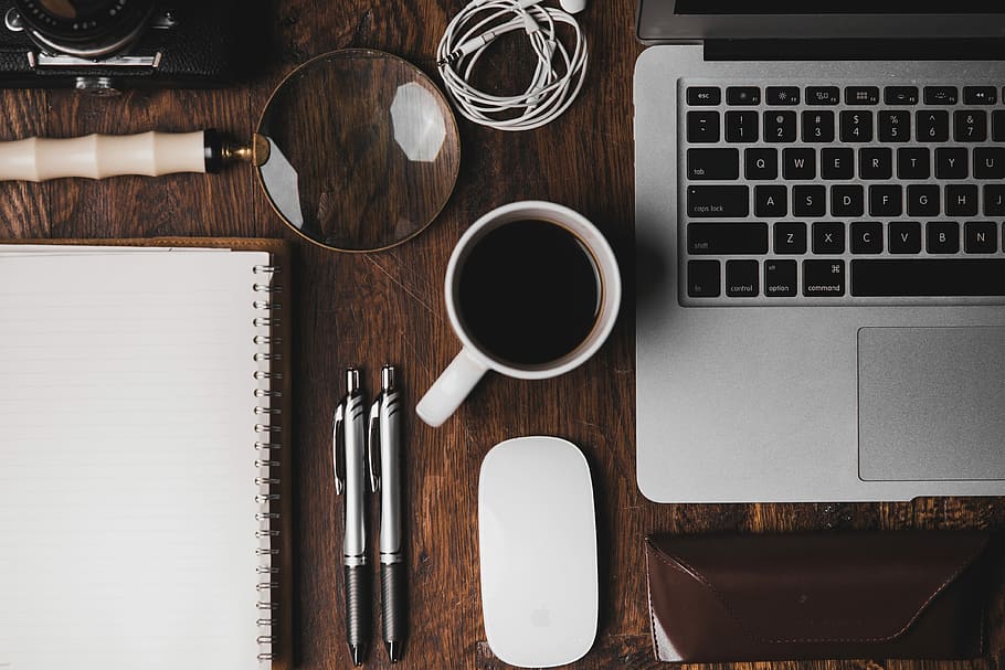 coffee inside white ceramic mug beside laptop on table, mishmosh HD wallpaper