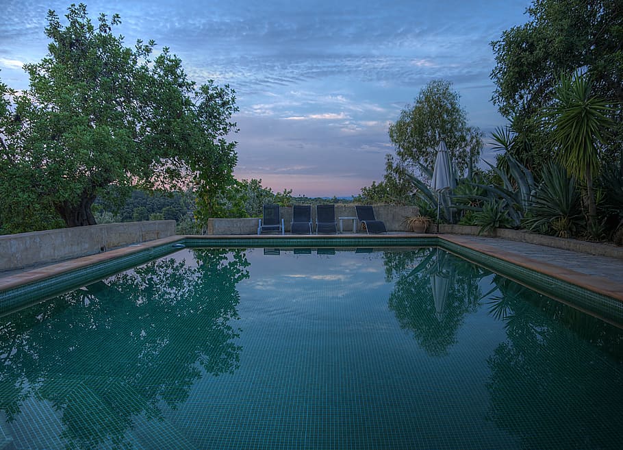pool, caimari, mallorca, evening, swimming pool, hotel complex HD wallpaper