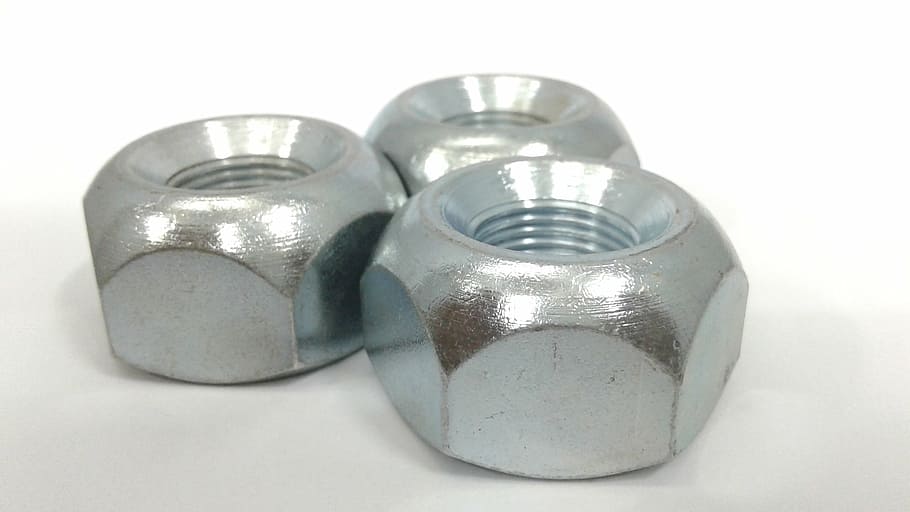 nut, metal, thread, studio shot, white background, close-up HD wallpaper