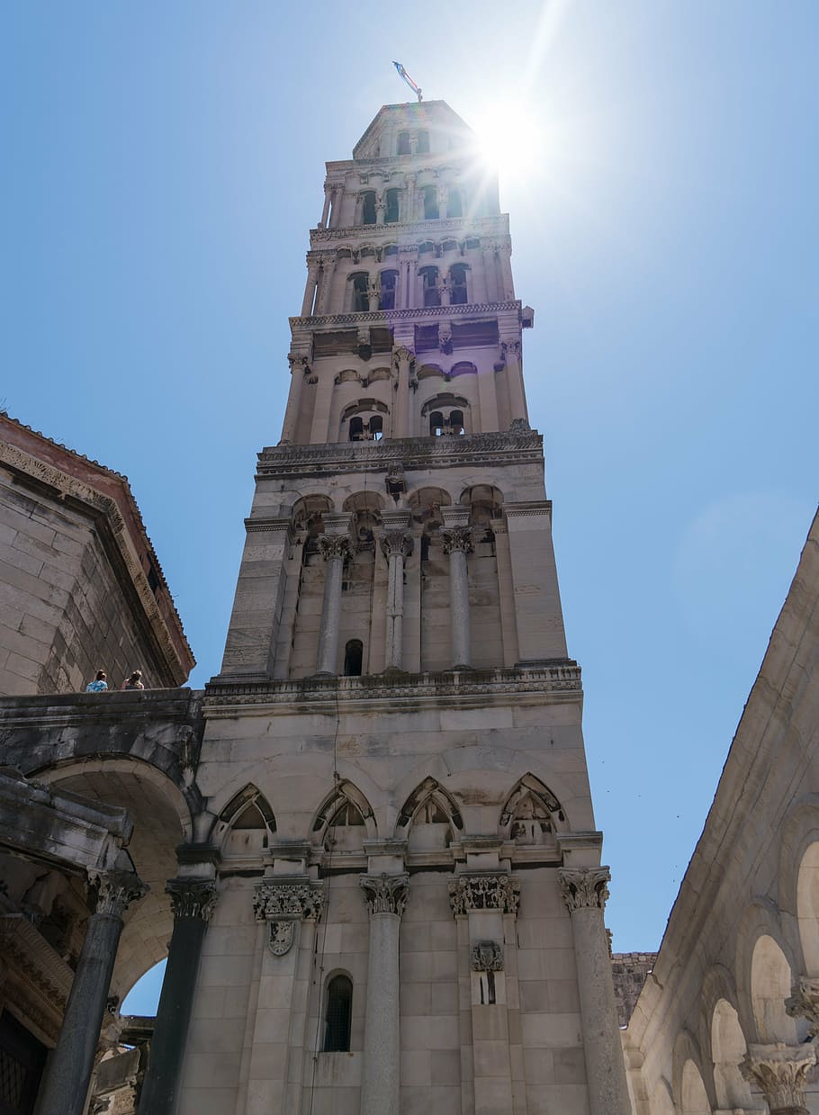 split, croatia, architecture, tower, sunstar, mediterranean HD wallpaper