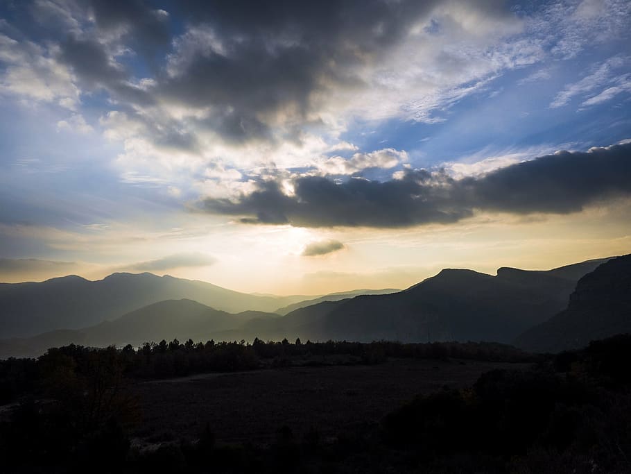 landscape, clouds, sunset, sky, nature, sky clouds, mountain HD wallpaper