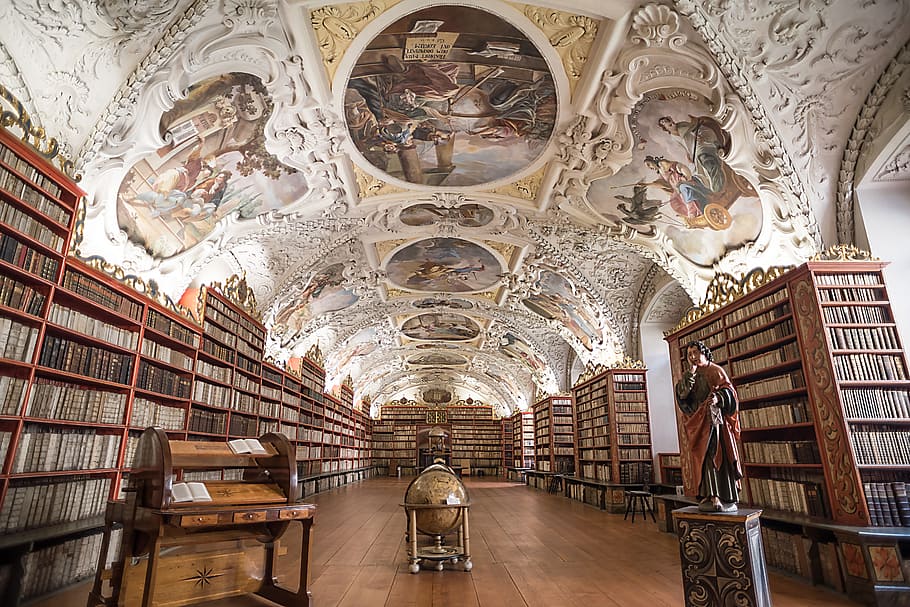 library full of books, monastery, bookcase, old books, study, HD wallpaper