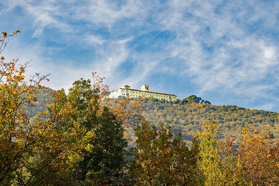 Abbey, Montecassino, Mist, abbey montecassino, landscape, lazio, HD wallpaper