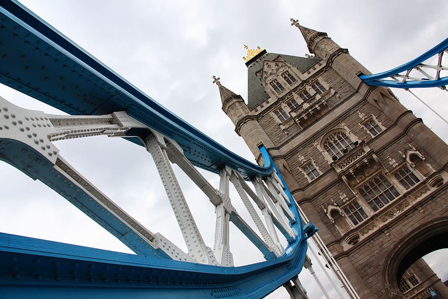 architecture, blue, tower, bridge, british, building, angle HD wallpaper