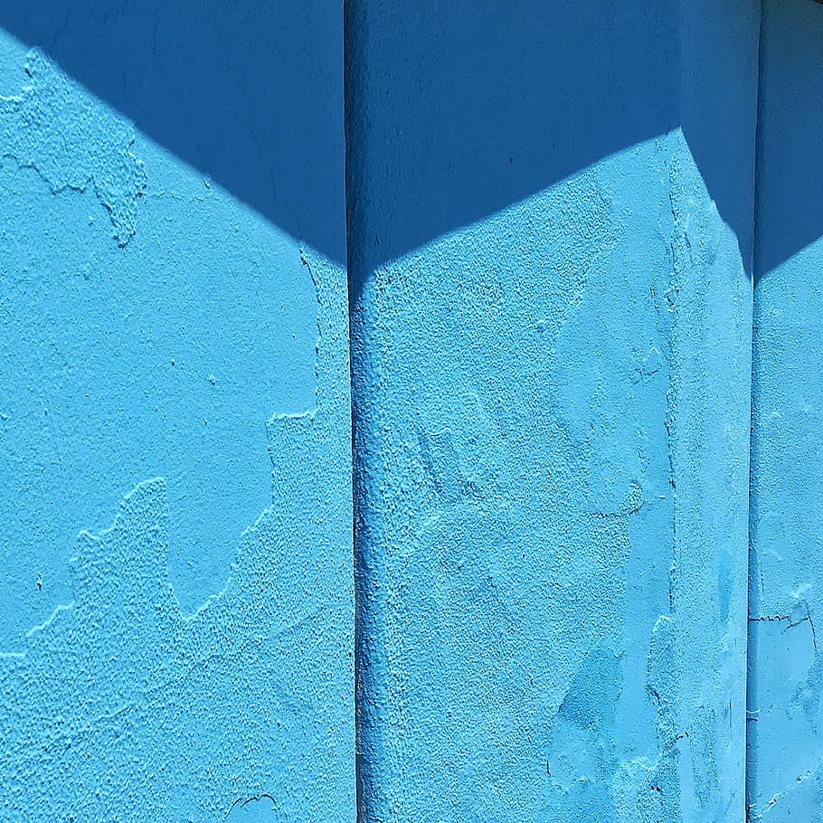 blue concrete wall, blue wall paint, texture, shadow, painted HD wallpaper