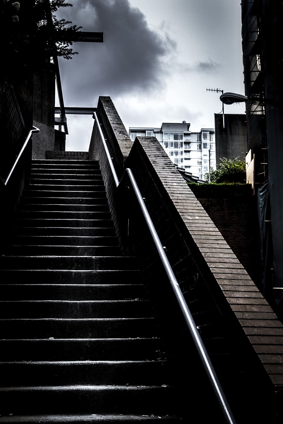 vancouver, street, stairs, dark, clouds, urban, city, town, HD wallpaper