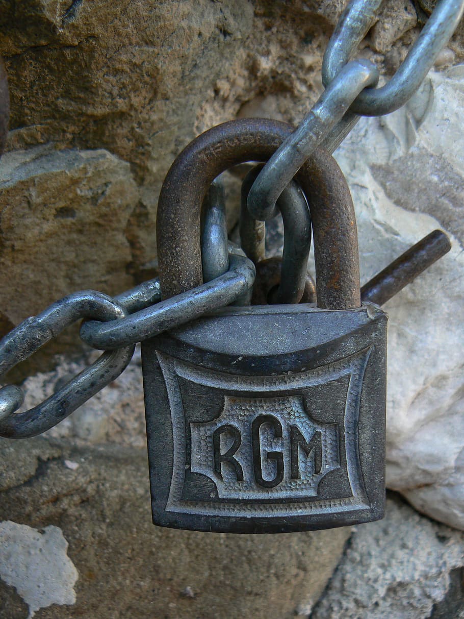 Padlock, Old, String, Closed, Iron, metal, no people, chain HD wallpaper