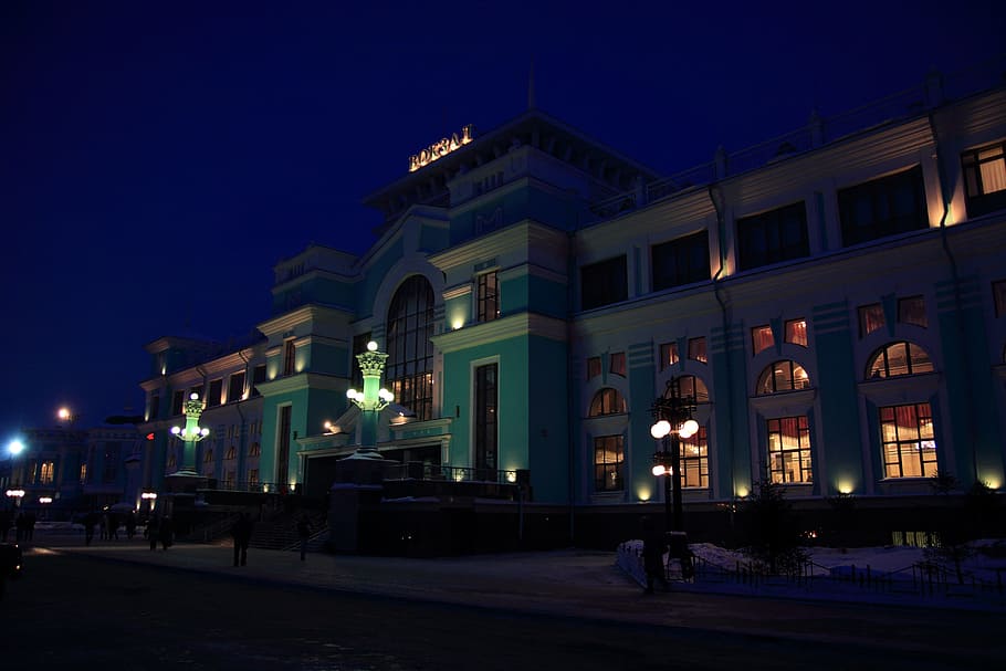 Railway, Station, Node, Road, night, illuminated, building exterior HD wallpaper