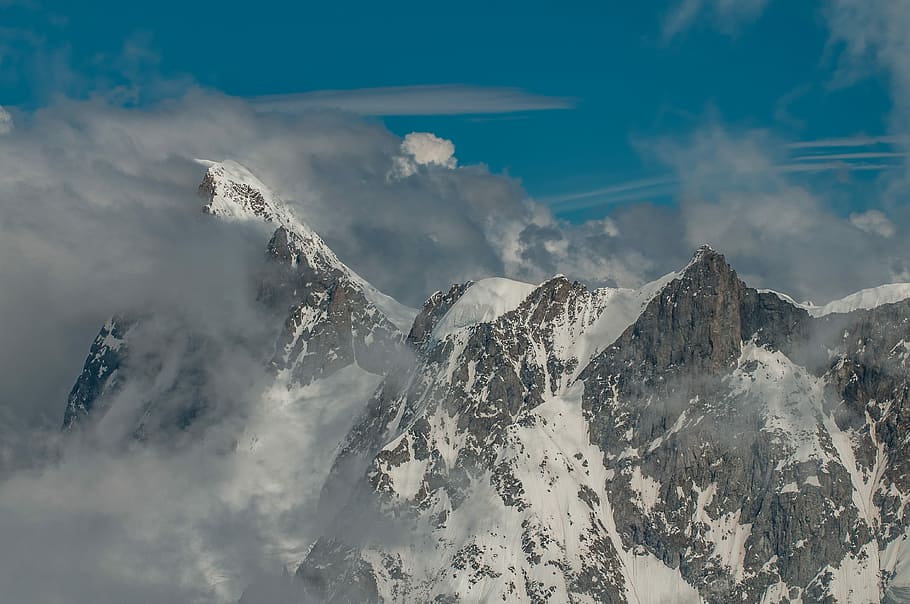 snowcap mountain taken at daytime, snow-capped mountains, cloud HD wallpaper