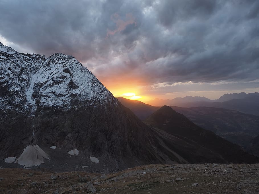 Sunset, In The Mountains, cloud - sky, nature, scenics, mountain range HD wallpaper