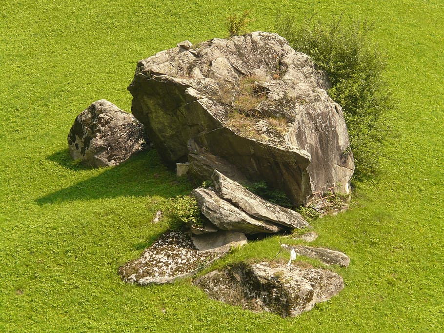 stone, foundling, meadow, rock, rocky hill, solid, grass, rock - object HD wallpaper