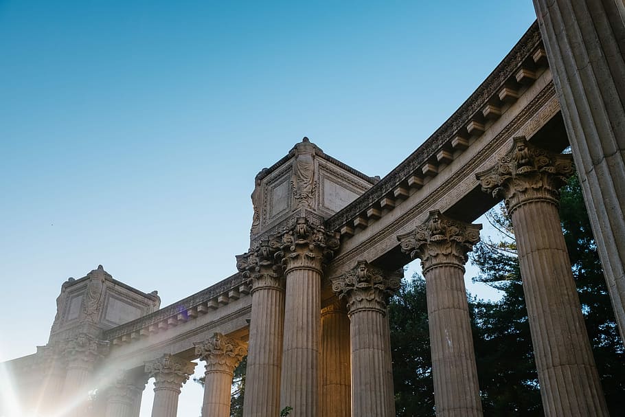 brown pillars, beige concrete columns, building, architecture HD wallpaper