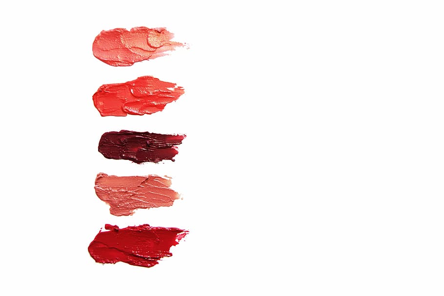 five liquid lipstick stains, cosmetics, lip gloss, red, pink HD wallpaper