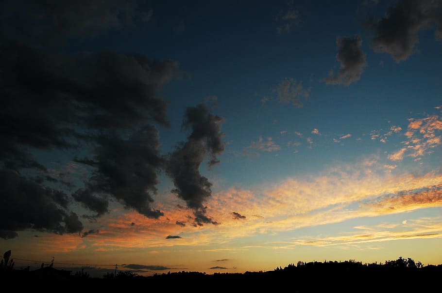 sunset, sky, clouds, cloudy, horizon, twilight, landscape, blue, HD wallpaper