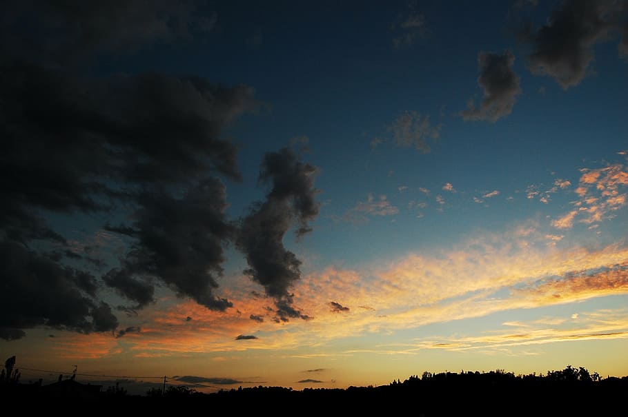 sunset, sky, clouds, cloudy, horizon, twilight, landscape, blue HD wallpaper