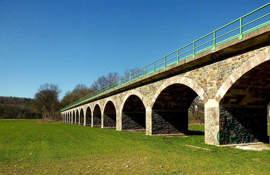bridge, valley, landscape, crossing, architecture, structures HD wallpaper