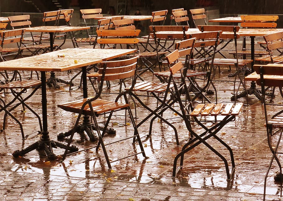 Terrace, Seats, rain, chair, table, classroom, education, no people HD wallpaper