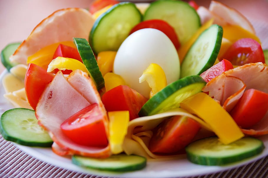 vegetable salad with egg, breakfast, dinner, food, fresh, green