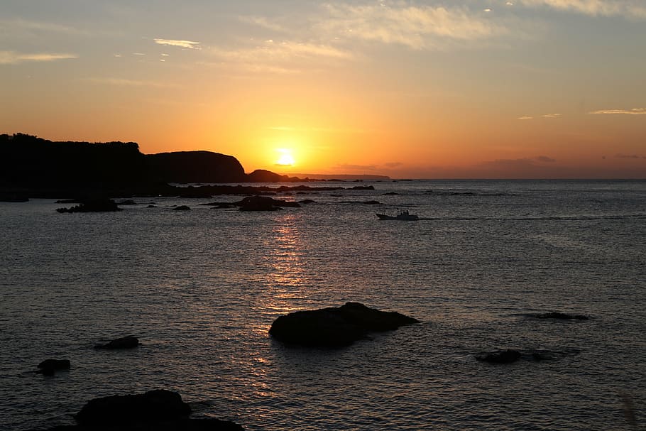 asahi, sea, ship, sunset, water, sky, scenics - nature, beauty in nature HD wallpaper