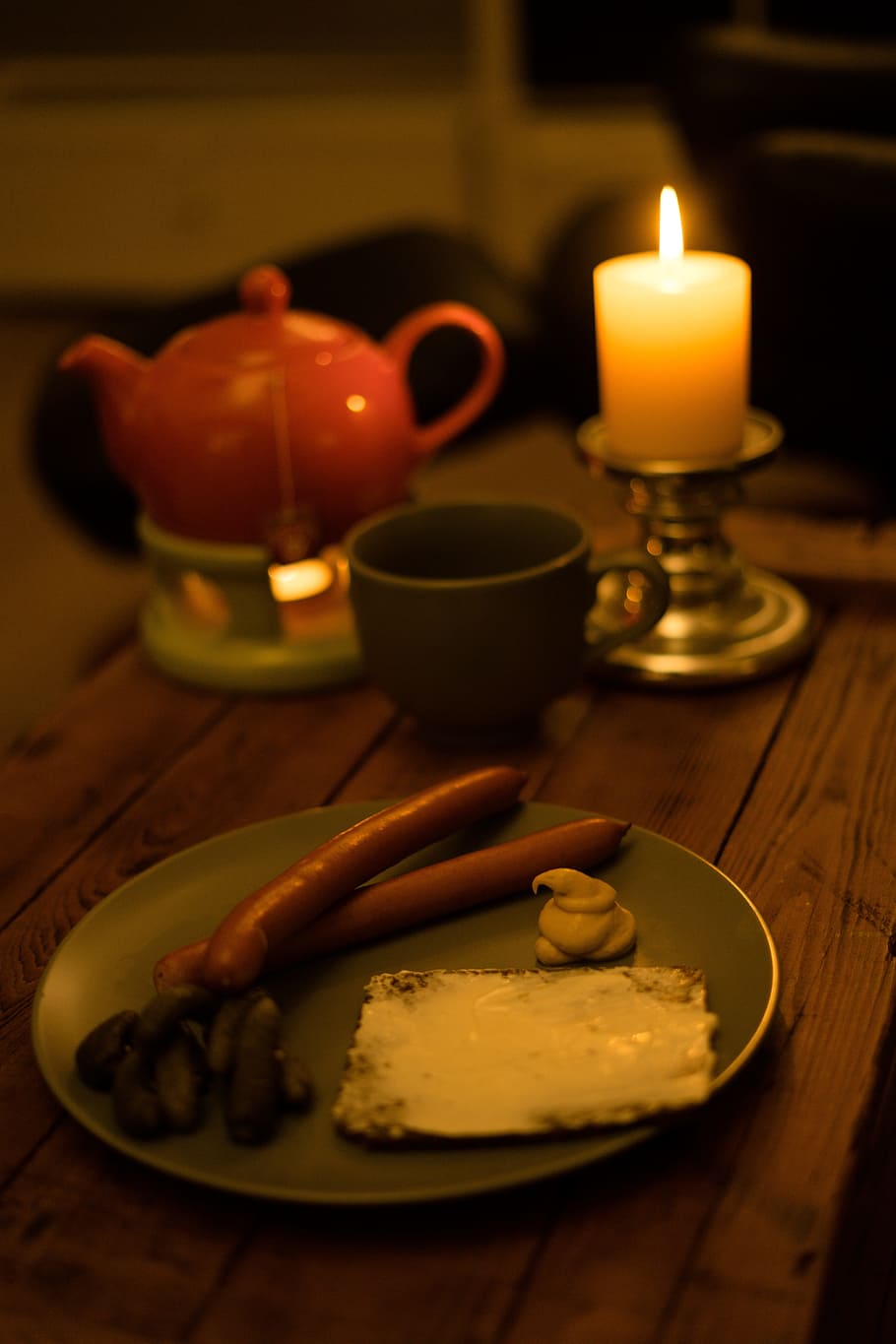 dinner, abendbrot, romantic, gedeckter table, food, sausage HD wallpaper