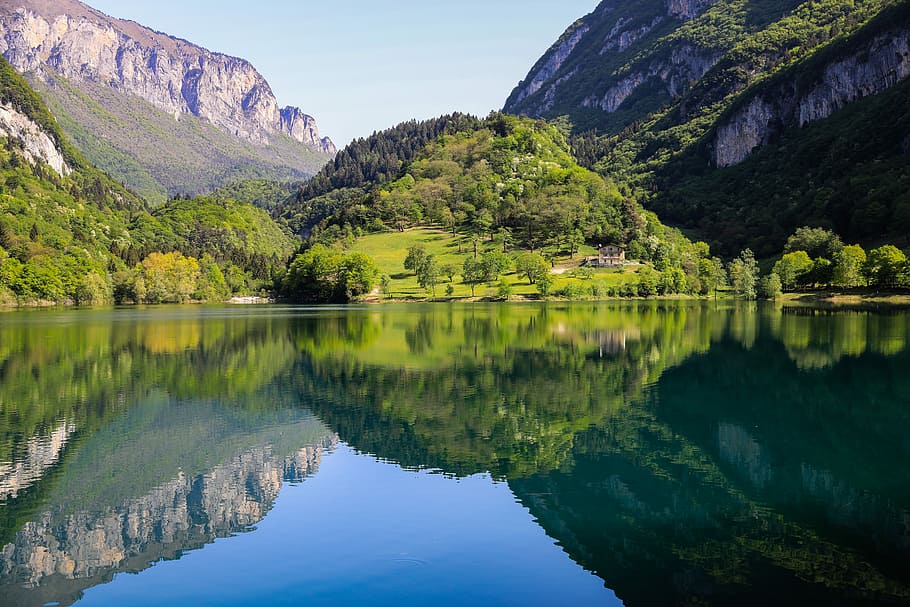 body of water surrounded of trees, landscape, lake, mountains HD wallpaper