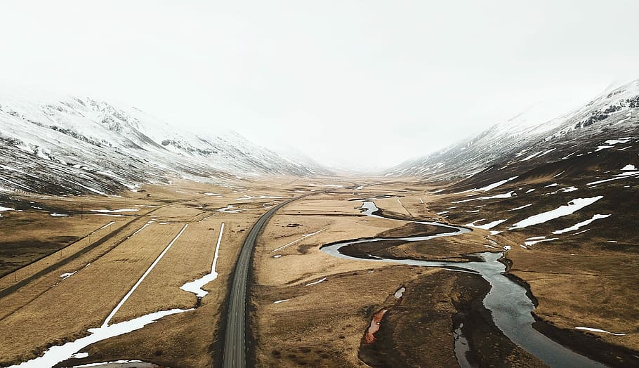 photo of road towards mountain, concrete road between mountain HD wallpaper