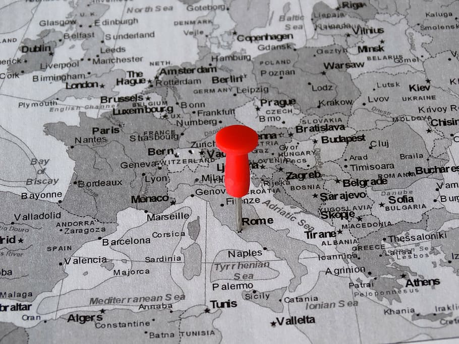 red map pin, atlas, rome, meeting point, destination, capital HD wallpaper