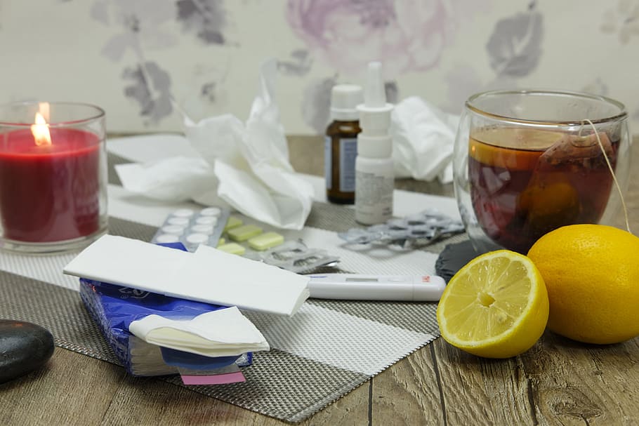tealight candle, lemons, and tea cup on table, ill, disease HD wallpaper