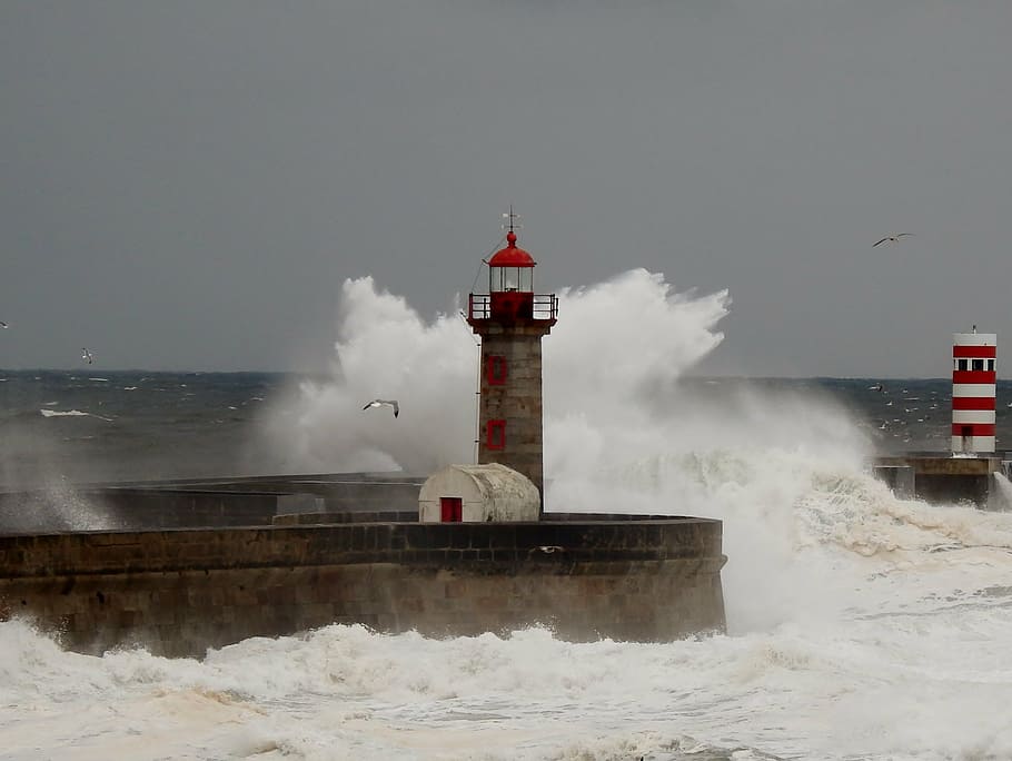 lighthouse, porto, portugal, sea, storm, hurricane - Storm, HD wallpaper