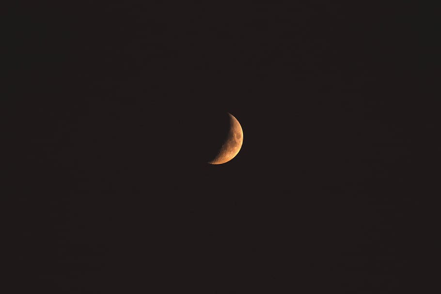 crescent moon, solar eclipse photo, sky, yellow, light, dark HD wallpaper