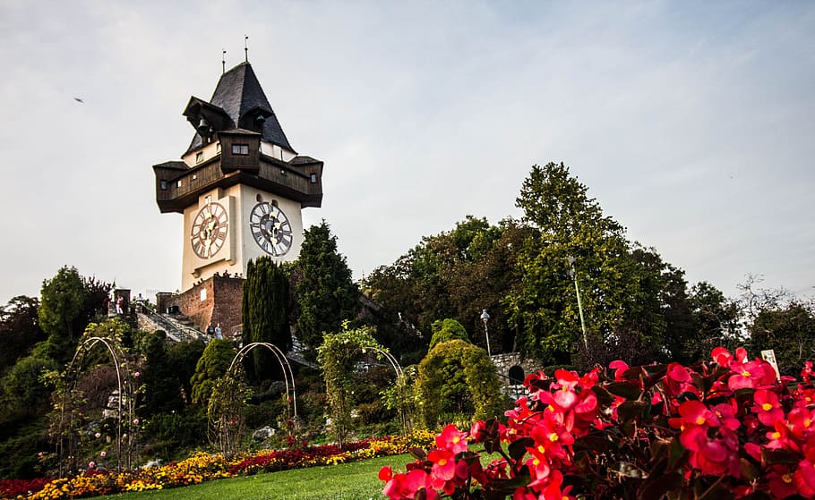 graz, clock tower, styria, landmark, austria, schlossberg, places of interest HD wallpaper