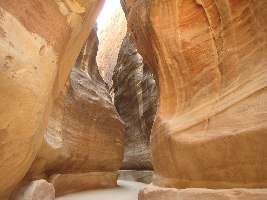 grand canyon, gorge, rock walls, petra, jordan, sandstone, rock formation