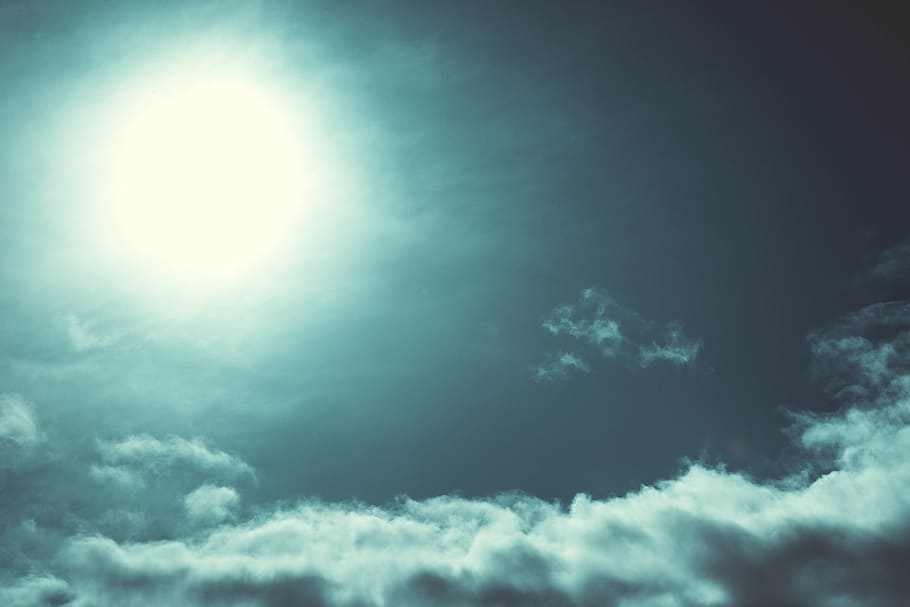 cumulus clouds under sun, texture, sky, wind, storm, weather HD wallpaper