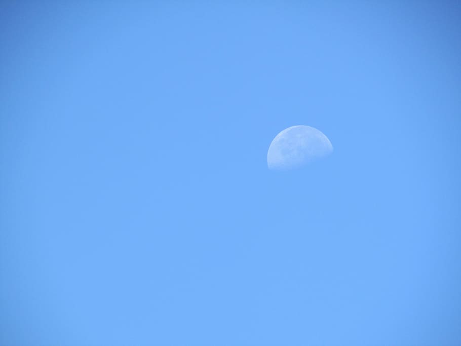 moon, sky, summer, blue, white, space, astronomy, copy space HD wallpaper