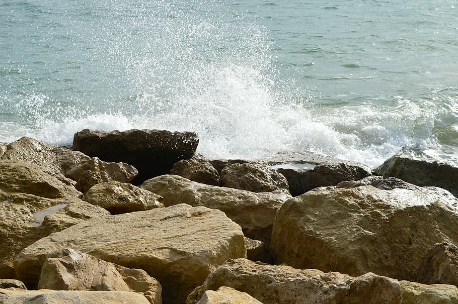 sea, waves, rocks, spray, nature, ocean, coastline, stone, water HD wallpaper