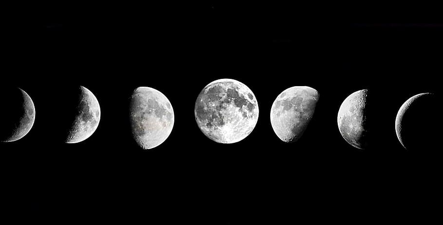 HD wallpaper: full moon and quarter moon, sky, night sky, black background  | Wallpaper Flare