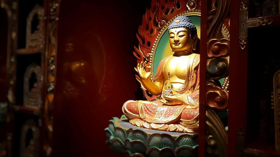Gautama Buddha figure, singapore, buddhist temple, buddhism, asia, HD wallpaper