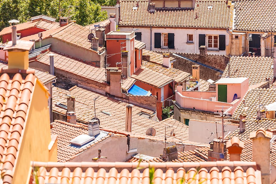 roofs, collioure, pyrénées, france, landscape, south, city, HD wallpaper