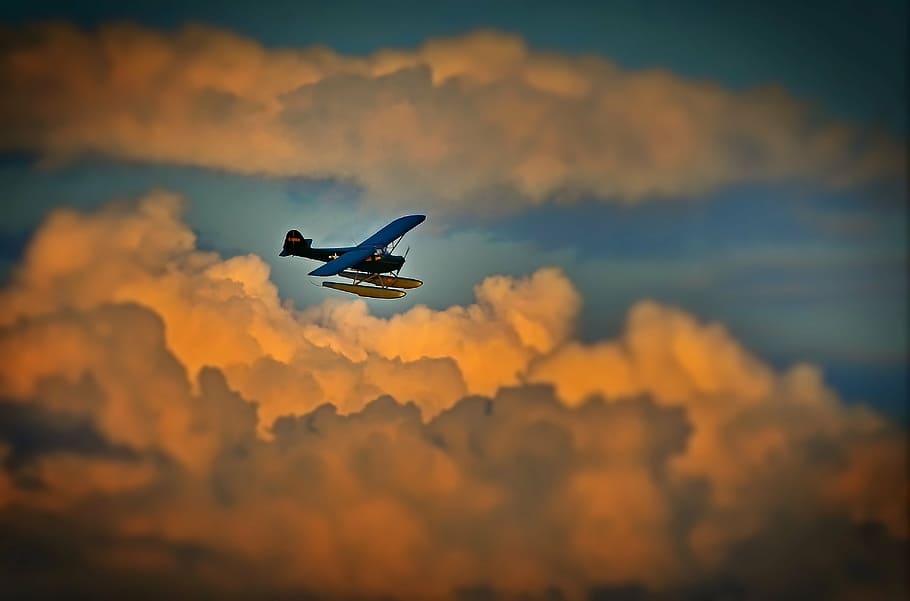 seaplane, clouds, sky, colors, québec, flying, sunset, cloud - sky HD wallpaper