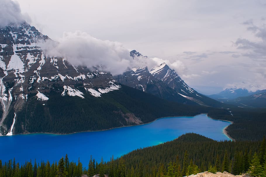 landscape photography of lake and mountain canyon, landscape photography of lake and mountain HD wallpaper