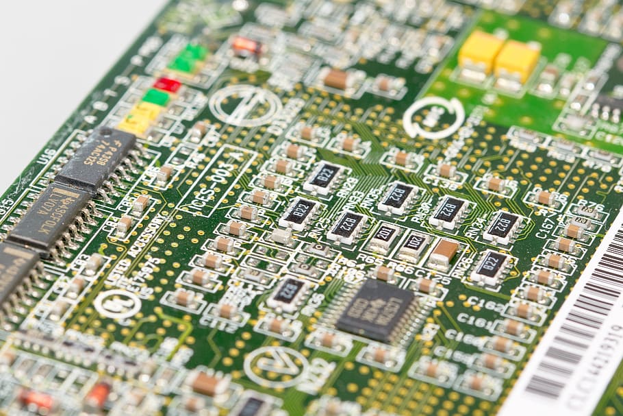 green circuit board, motherboard, elko, datailaufnahme, hardware