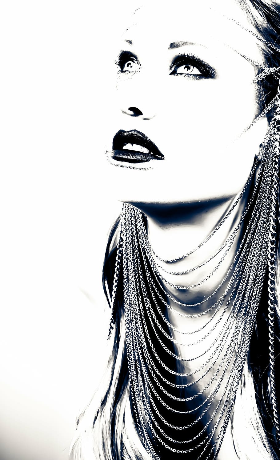 grayscale photography of woman wearing multi-layered necklace HD wallpaper