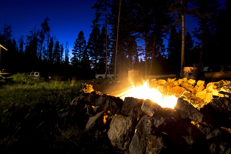 nature, fire, flames, burn, ashes, spark, smoke, night, dark HD wallpaper