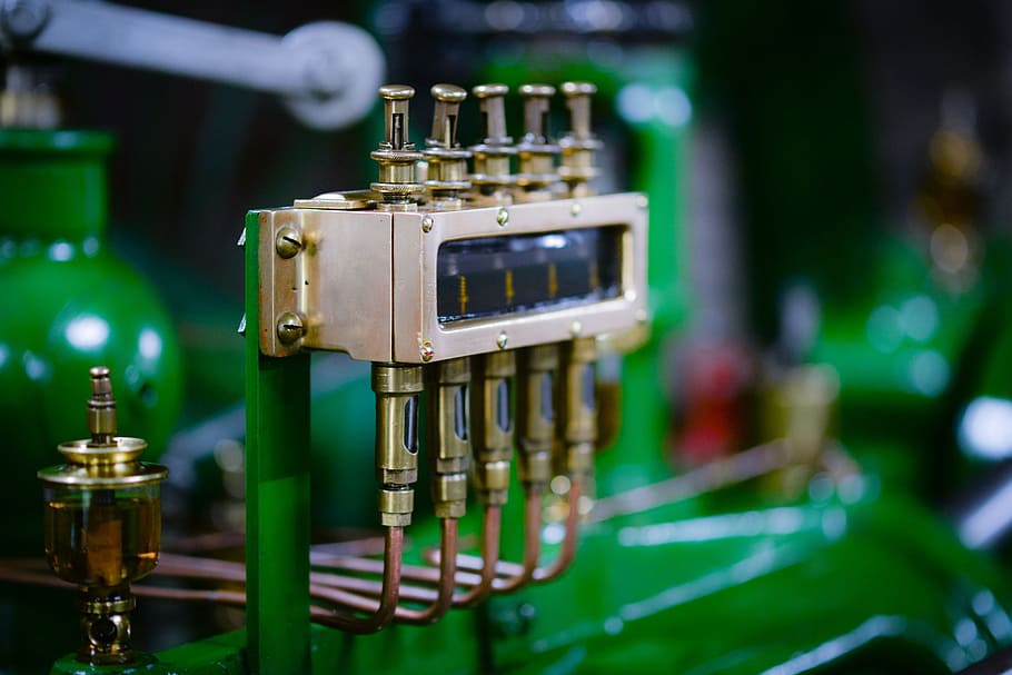 grey and green corded tool, machine, mill, industry, steam HD wallpaper