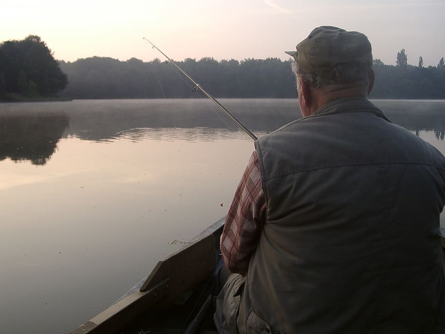 fish, lake, water, rear view, men, one person, real people HD wallpaper