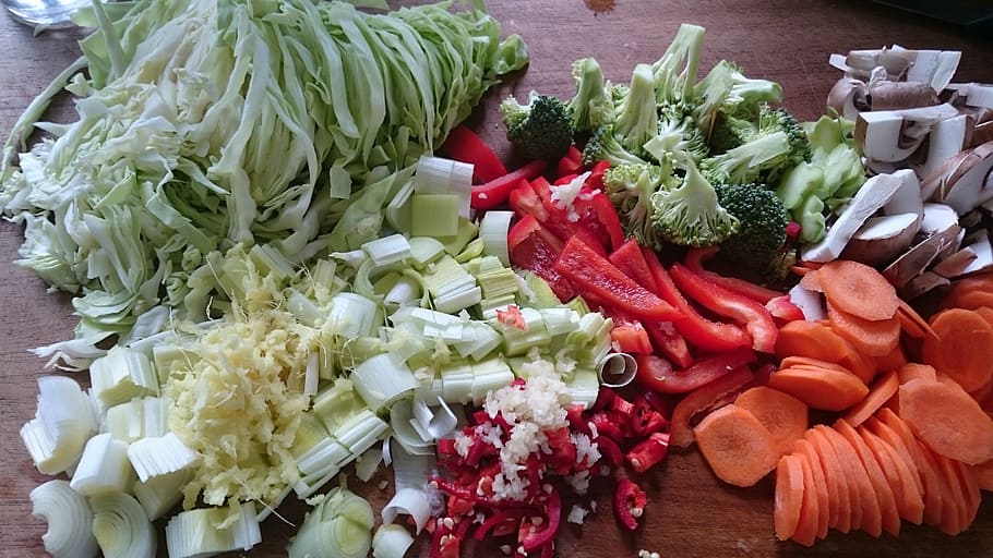 raw vegetables, preparation, stir-fry ingredients, food and drink